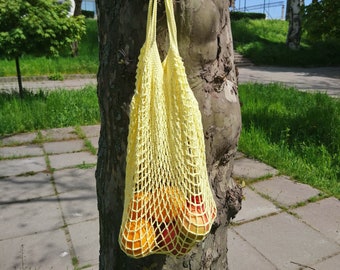 Pure cotton bag French market bag Mesh zero waste bag Crochet feed market tote Yellow bag for woman