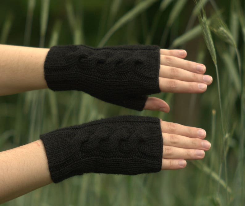 Black Fingerless Gloves Womens Black Gloves Etsy