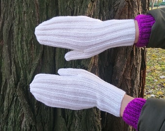 White mittens Wool winter mittens Hand knitted mittens