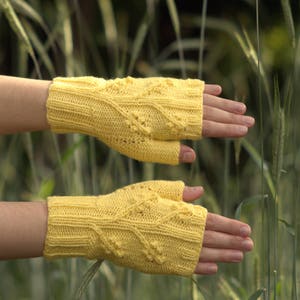 Text fingerless gloves Yellow hand warmers Women knit gloves Knitted fingerless mittens Texting gloves