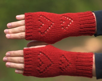 Red gloves Fingerless gloves Women lace gloves