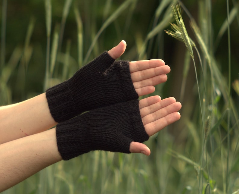 Black Fingerless Gloves Womens Black Gloves Etsy