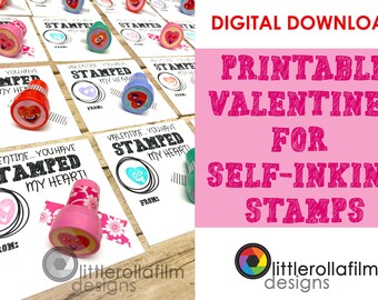 Printable Valentines, Digital Download, Stamp Valentines, Self-Inking Stamp Valentines, Non-candy Valentines, Kindergarten Valentines