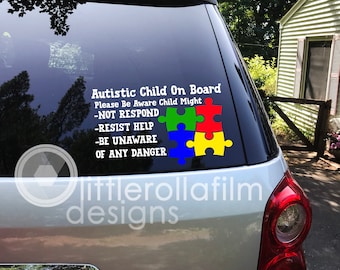 Sticker Decal Autism Awareness car Truck Window Autistic Occupant in Vehicle