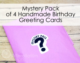 Birthday Greeting Cards, Birthday Card Mystery Pack, Set of 4 Birthday Cards,  Packaged Cards, Birthday Cards Lot,