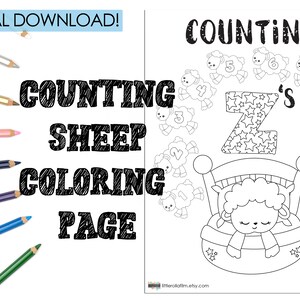 Printable Coloring Page, Digital Download, Counting Sheep, Counting Activity, Coloring Page, Printable Coloring, Kids Activity