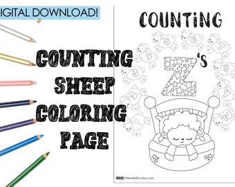 Printable Coloring Page, Digital Download, Counting Sheep, Counting Activity, Coloring Page, Printable Coloring, Kids Activity