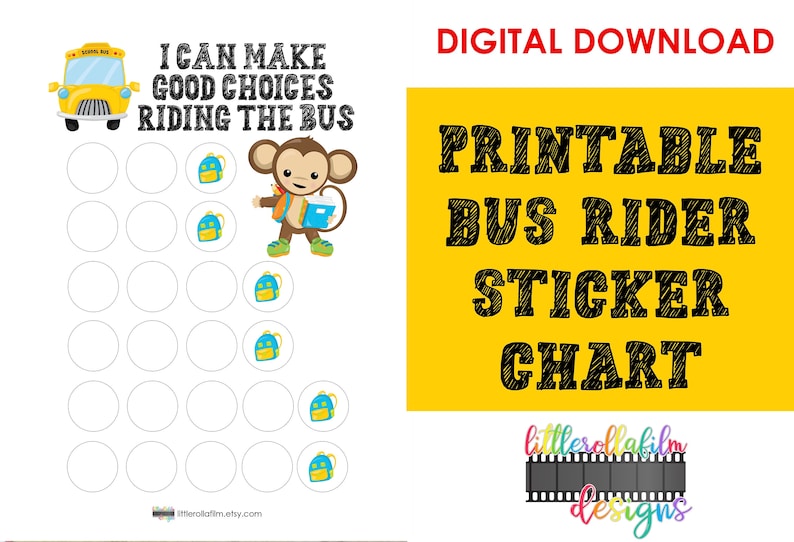Printable Sticker Chart, Bus Riding Chart, Kids Chart, Student Chart ...