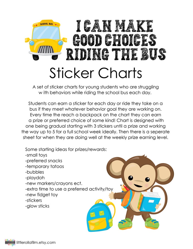 Printable Sticker Chart, Bus Riding Chart, Kids Chart, Student Chart ...
