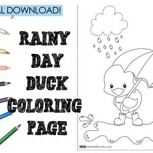 Printable Coloring Page, Digital Download, Duck Coloring, Rain Coloring, Coloring Activity, Coloring Page, Printable Coloring, Kids Activity