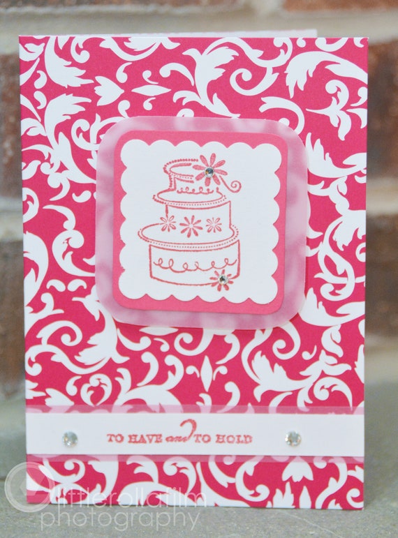 Wedding Greeting Card Floral Pink Wedding Card Hot Pink Wedding Card To Have /& To Hold Pink Wedding Cake Bridal Shower Card