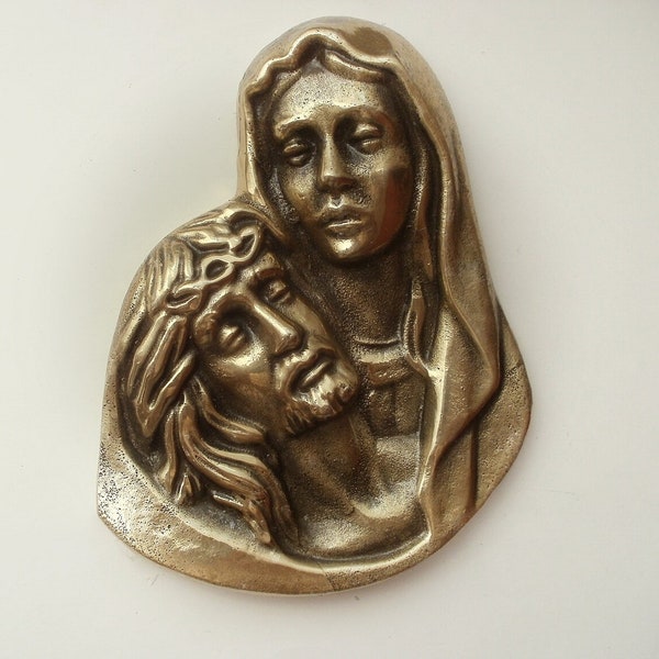 Grave ornaments Virgin Mary & Jesus Christ brass tombstone decoration Christian headstone ornament Catholic grave marker Lady of sorrows