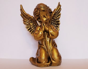 Praying angel gifts Baptism gift Religious statues Wings figurine Bronze Angel baby sculpture 11" Spiritual figure Home altar Church decor