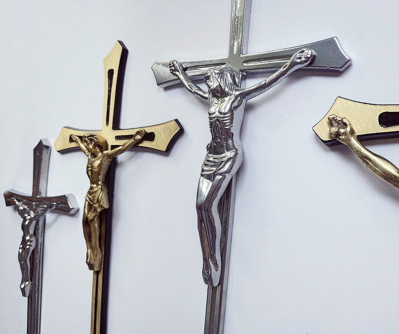 Large wall crucifix of solid brass 3d wall art cross Catholic gifts wall decor Christian wall art Jesus cross Baptism Gift for Christian image 5