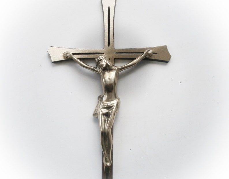 Large wall crucifix of solid brass 3d wall art cross Catholic gifts wall decor Christian wall art Jesus cross Baptism Gift for Christian image 6