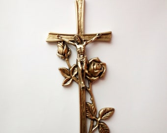 Grave ornaments Catholic grave decoration Large crucifix Brass Jesus cross memorial stone decor Headstone ornament Christian grave marker