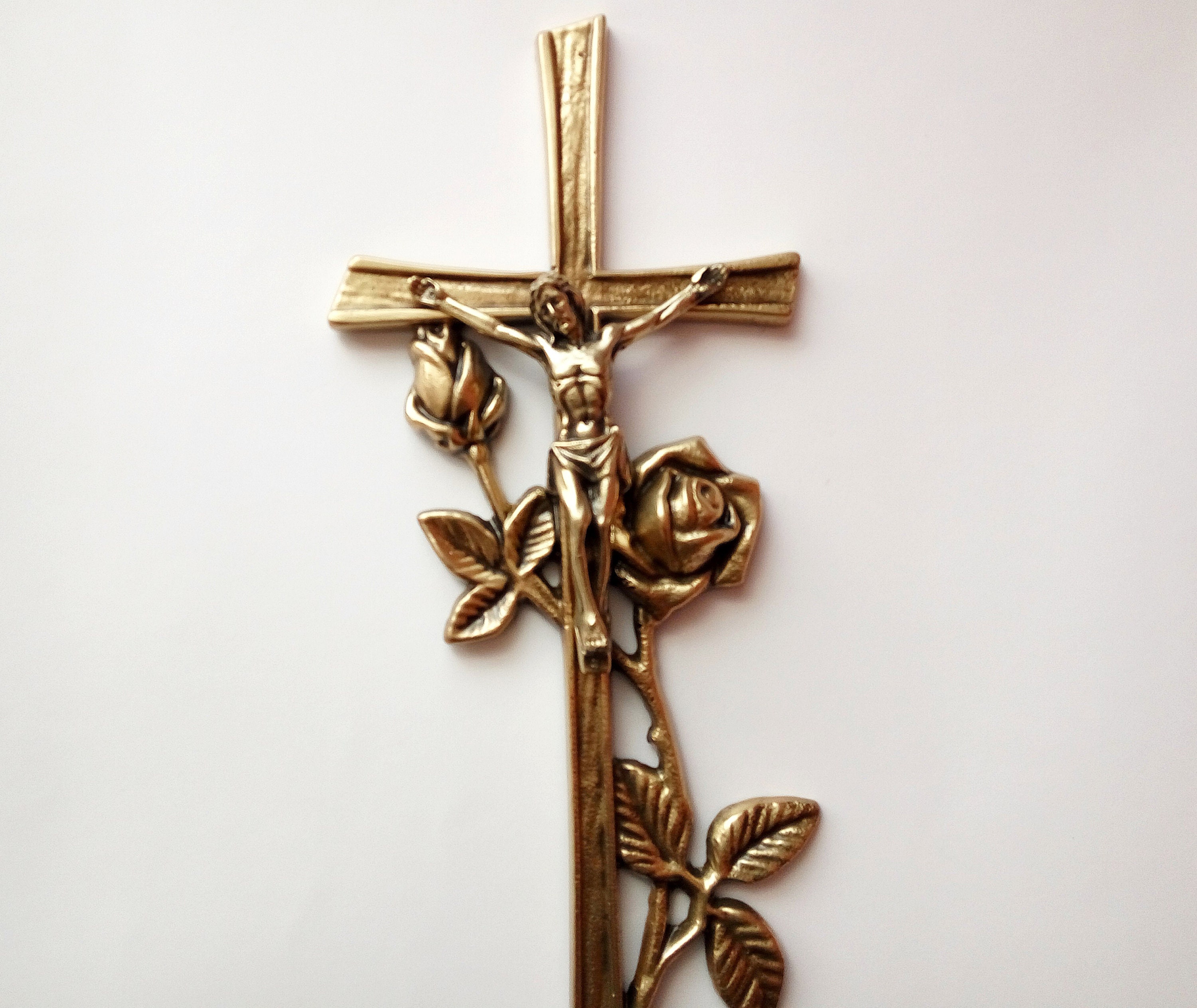 Grave Ornaments Catholic Grave Decoration Large Crucifix Brass Etsy