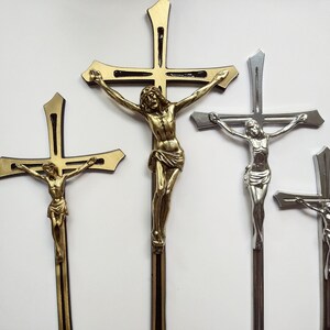Large wall crucifix of solid brass 3d wall art cross Catholic gifts wall decor Christian wall art Jesus cross Baptism Gift for Christian image 7