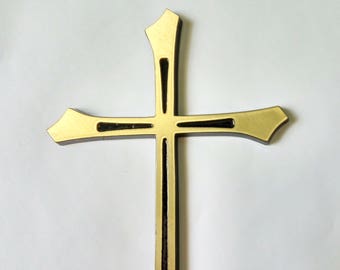 Cross for headstone Golden decor for monument Solid brass cross Granit monument supply Christian tombstone decor Catholic grave decoration