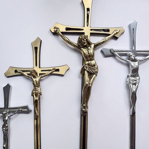 Large wall crucifix of solid brass 3d wall art cross Catholic gifts wall decor Christian wall art Jesus cross Baptism Gift for Christian image 1