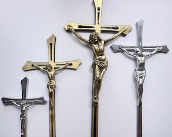 Large wall crucifix of solid brass 3d wall art cross Catholic gifts wall decor Christian wall art Jesus cross Baptism Gift for Christian