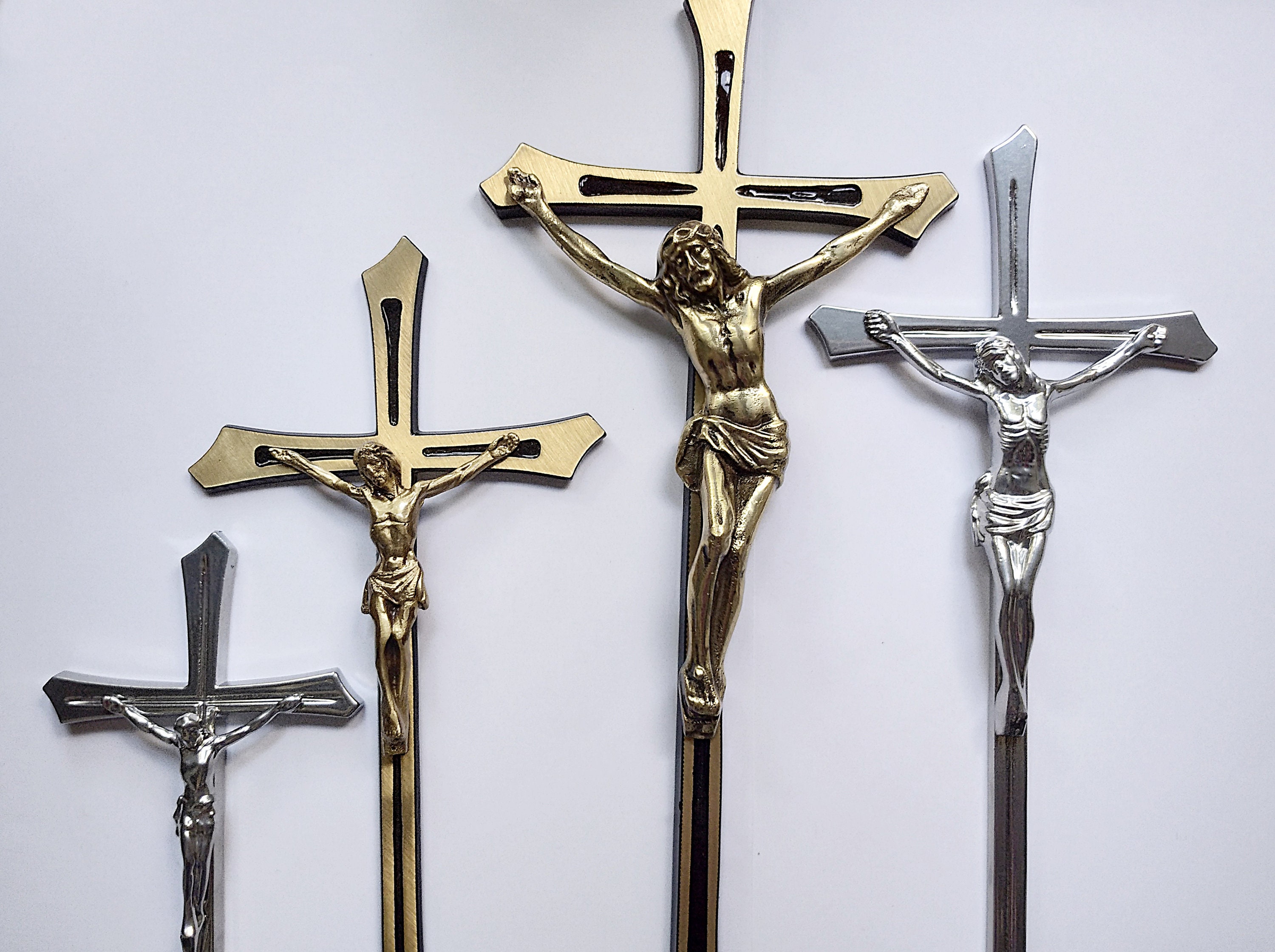 Large wall crucifix of solid brass 3d wall art cross Catholic Etsy