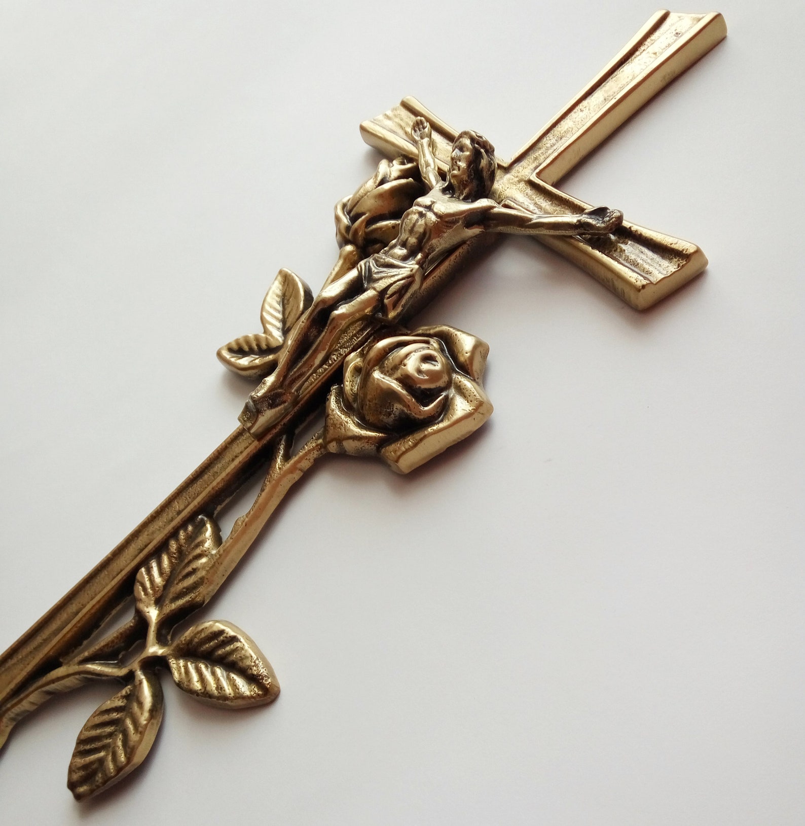 Grave Ornaments Catholic Grave Decoration Large Crucifix Brass Etsy