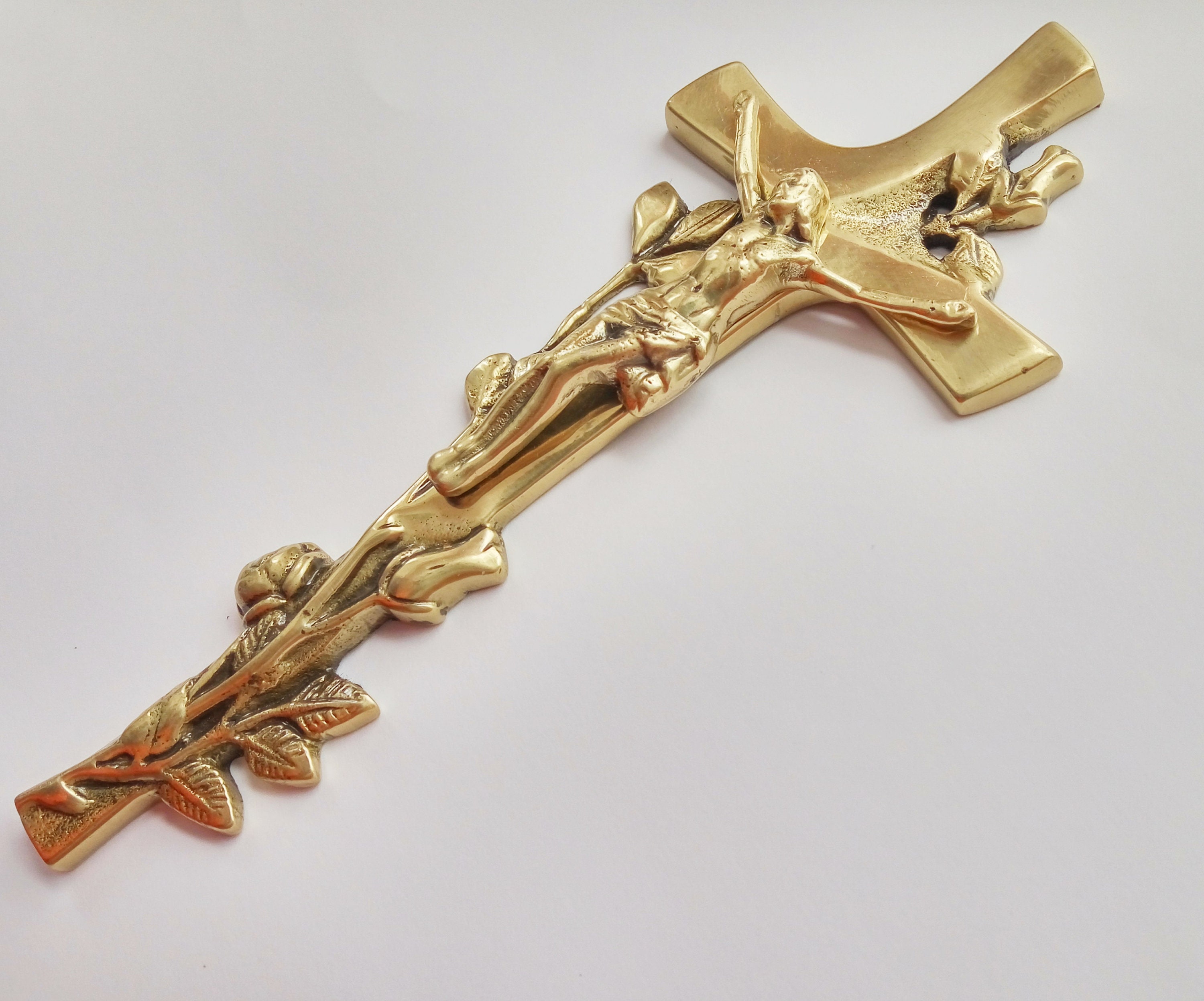Brass crucifix Wall decor cross Christian wall art Catholic Etsy