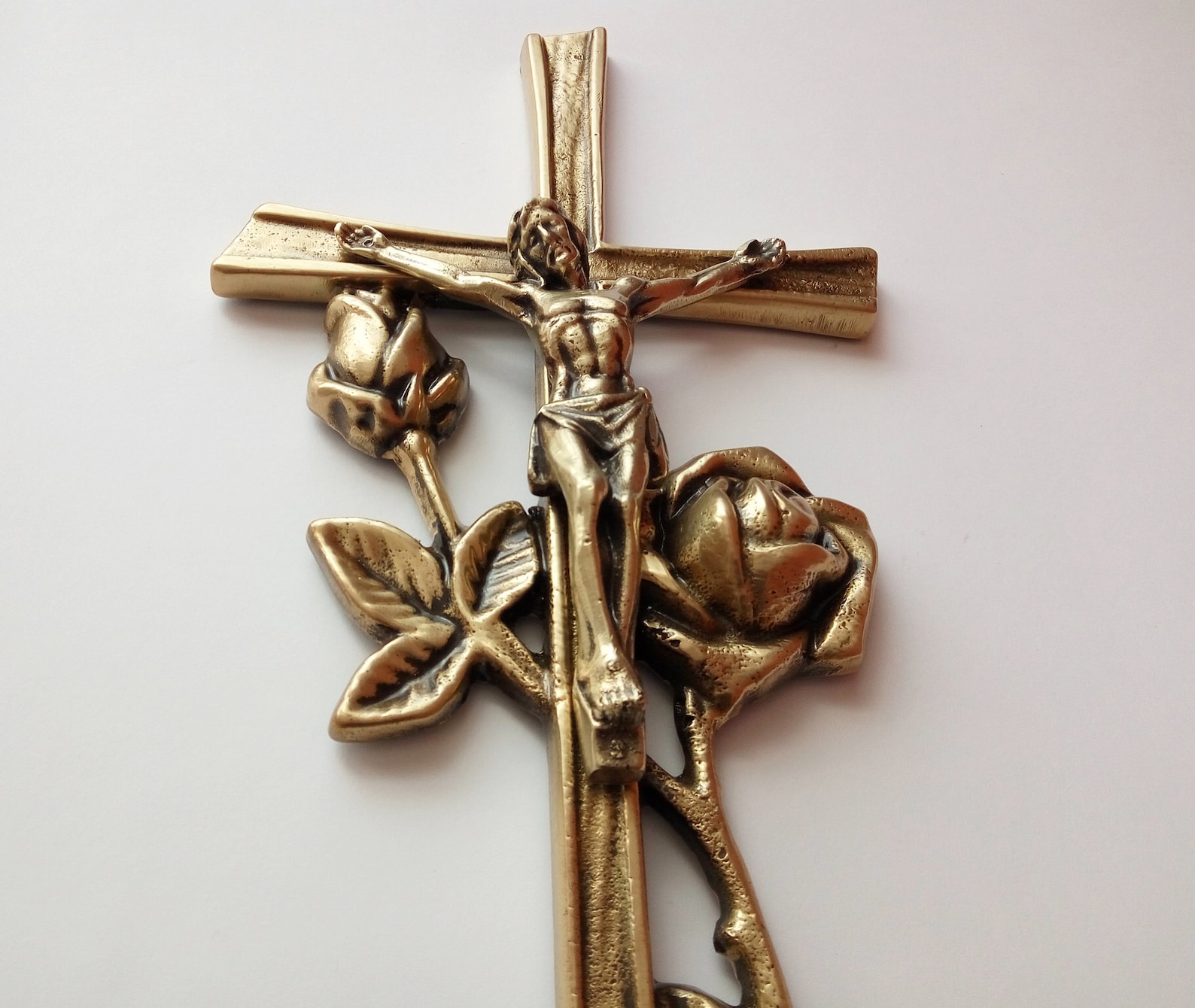 Grave Ornaments Catholic Grave Decoration Large Crucifix Brass Etsy