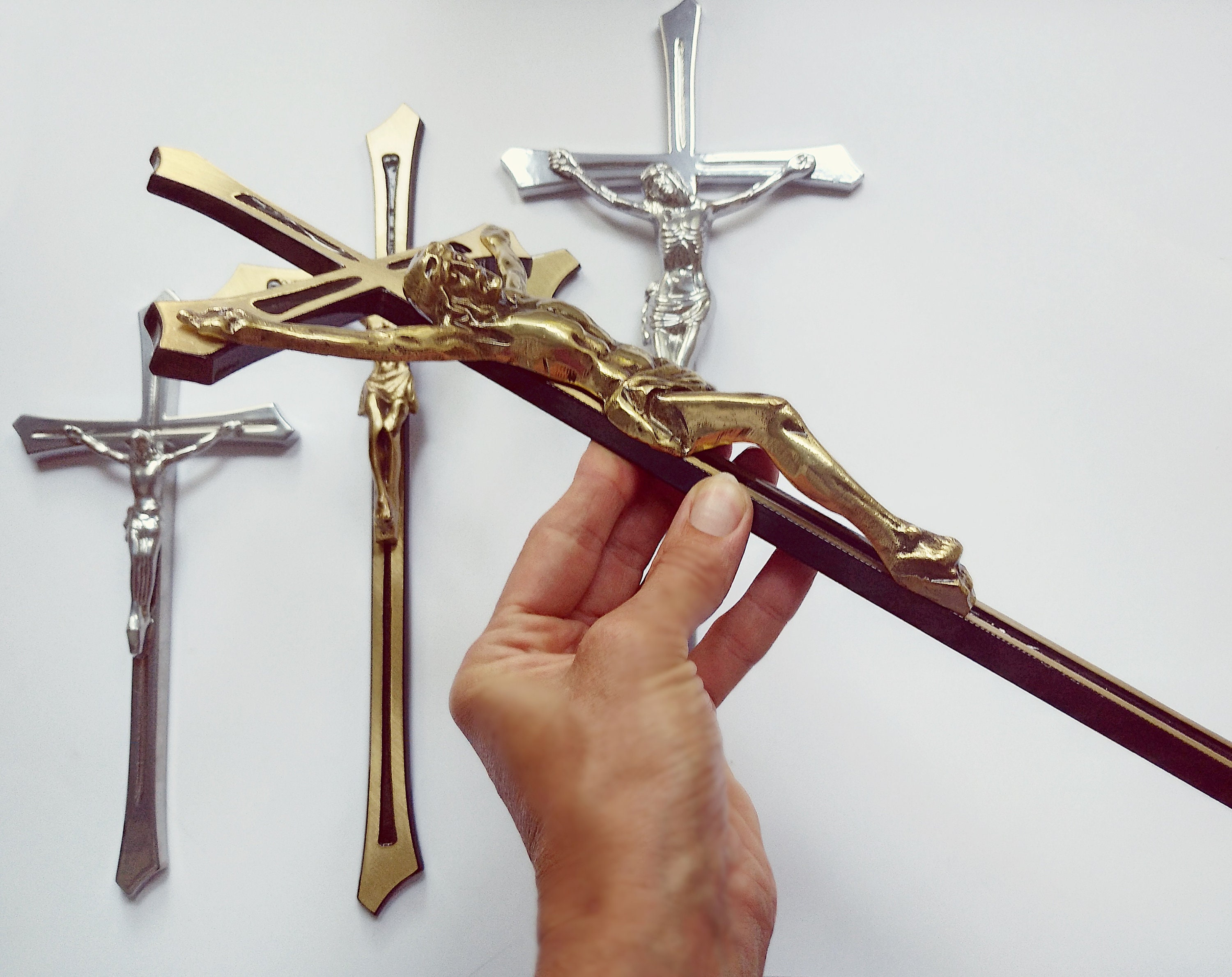 Large Wall Crucifix of Solid Brass 3d Wall Art Cross Catholic Etsy UK