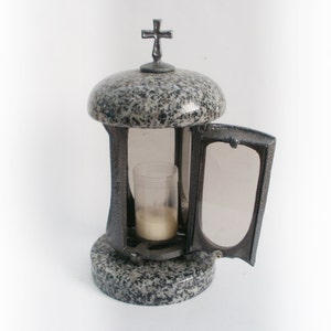 Headstone candle sconce Light glows In memory of, Tombstone candlestick, Religious Decor, Grey granite candlestick for church, Candle holder