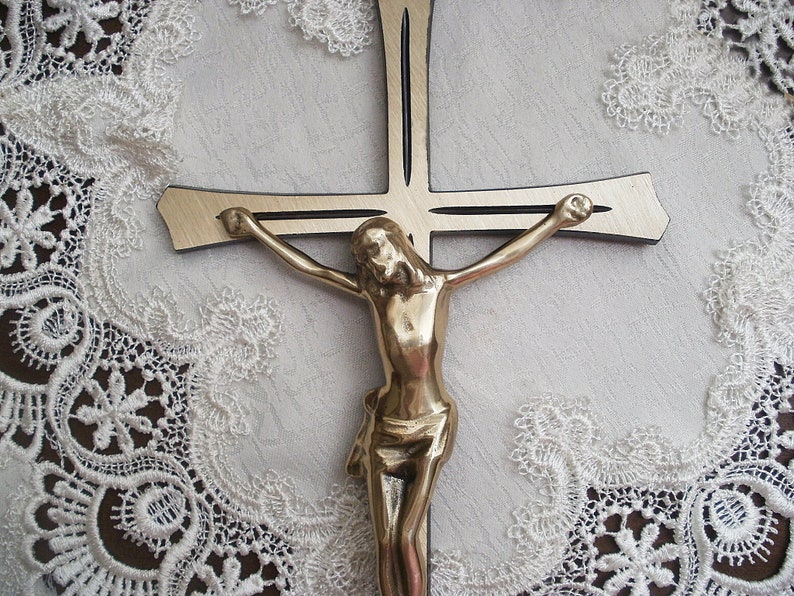 Large Wall Cross Of Brass With 3d Crucifix On It Art Solid Decor Copper Gift Idea For