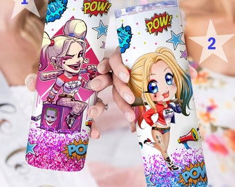 customized gift paper Comics Characters 20oz Skinny Tumbler, Hailey DC Tumbler, Halloween Movie Character Tumbler, Custom Name Tumbler Gift, Movie Fan Gift