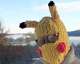 Yellow Balaclava Animal Hat, Viral Face Mask, Knitted Ski Mask, Crochet Winter Hat, Festival Head Piece, Cartoon Hat, Festival Outfit