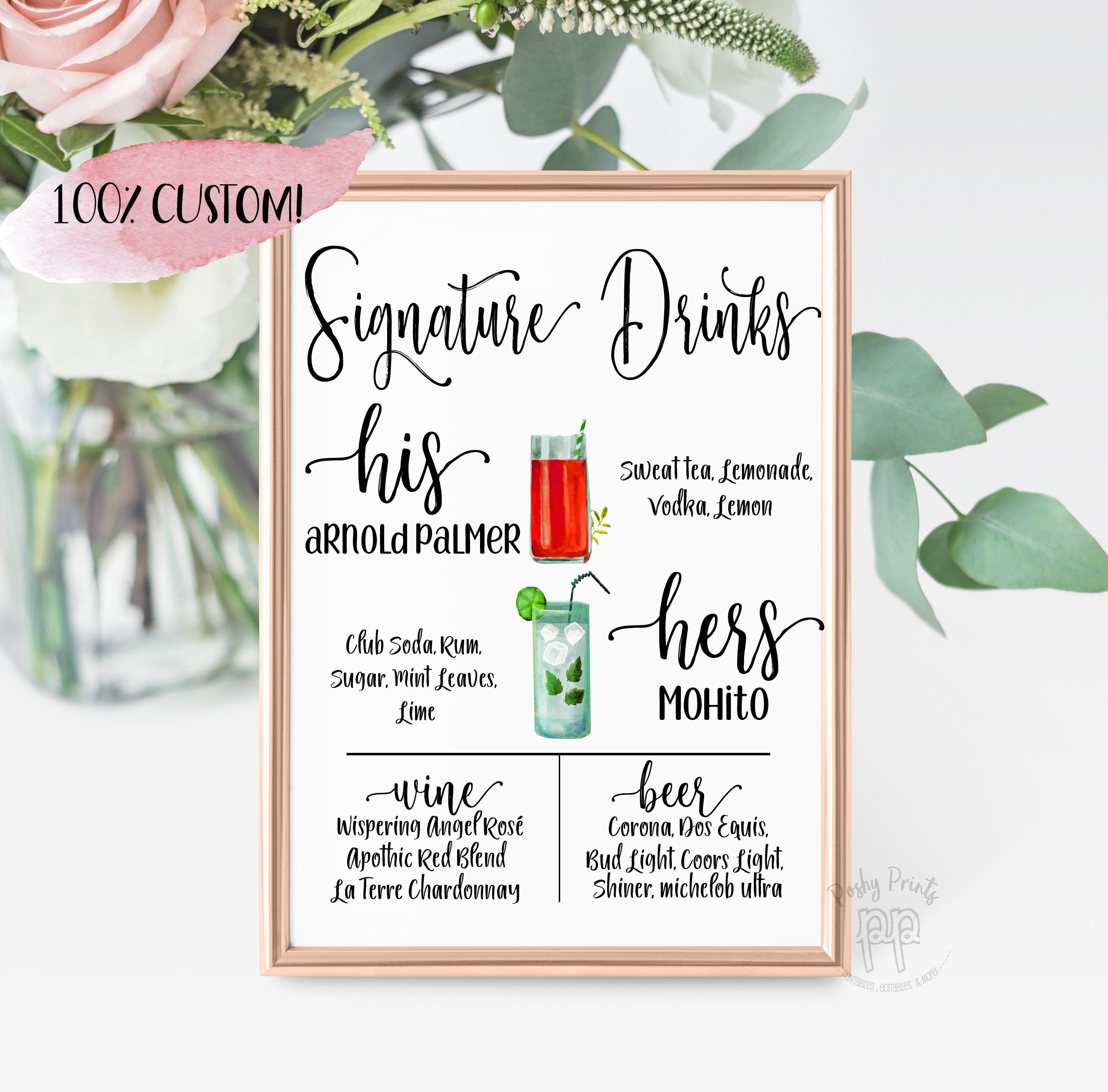 Custom Signature Drink Menu Wedding Cocktail Sign Custom Etsy