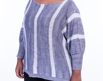 Striped Summer Top Knitting Pattern – Babalwa Pullover, Sideways Knit (PDF Pattern)