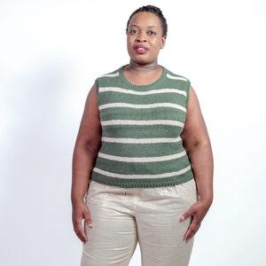 Knitting Pattern - Striped Sleeveless Summer Top,  Top Down, Easy To Knit - Mufunwa Top