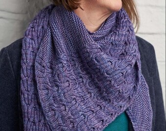 Lustrous Shawl - Reversible Cables Triangular Shawl - Instant PDF Download