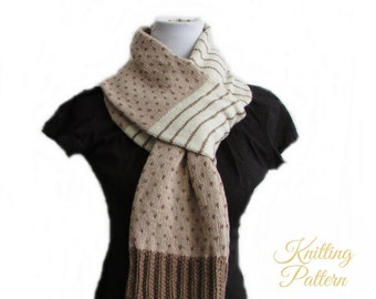 Dots and Stripes Scarf Knitting Pattern - Instant PDF Download