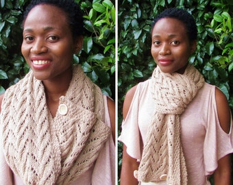 Protea Cable & Lace Scarf Knitting Pattern - Instant Download PDF