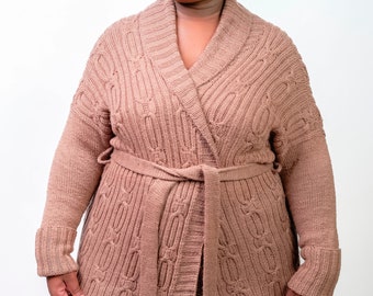 Knitting Pattern, Cabled Coat with Shawl Collar - Zazi Coat Cardigan - Instant PDF Download