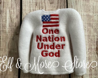 Ready to Ship Custom Christmas Elf One Nation Under God Patriotic Flag Sweater Shirt Clothes Clothing Photo Prop Gift