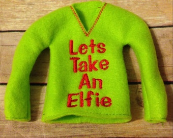 Custom Elf Shirt Sweater Elfie 12 inch Doll Clothing Christmas Photo Prop Great for Facebook and Family Photos