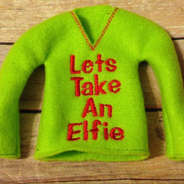 Custom Elf Shirt Sweater Elfie 12 inch Doll Clothing Christmas Photo Prop Great for Facebook and Family Photos