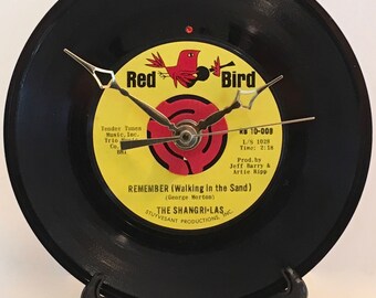 Recycled SHANGRI-LAS 7" Record  • Song: Remember (Walking In The Sand) • Record Clock