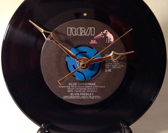 Recycled ELVIS PRESLEY 7" Record • Song: Blue Christmas • Record Clock