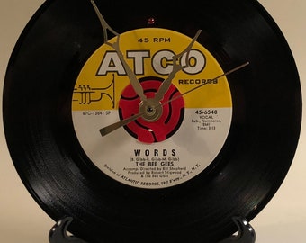 Recycled BEE GEES 7" Record • Song: Words • Record Clock