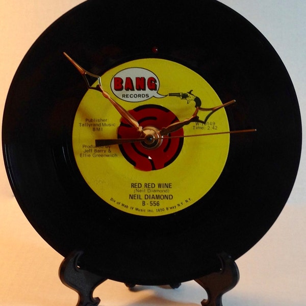 Recycled NEIL DIAMOND 7" Record • Red Red Wine • Record Clock