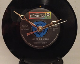 Recycled THREE DOG NIGHT 7" Record • Song: Joy To The World • Record Clock