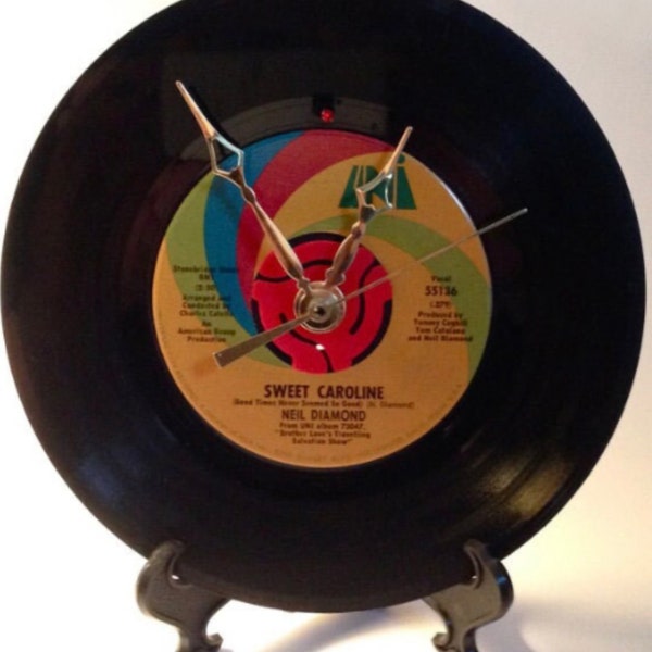 Recycled NEIL DIAMOND 7" Record  • Song: Sweet Caroline • Record Clock